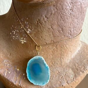 Genuine Blue Agate Slice Necklace